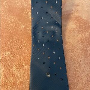 Dior Classic Blue Tie with Gold and White Accents